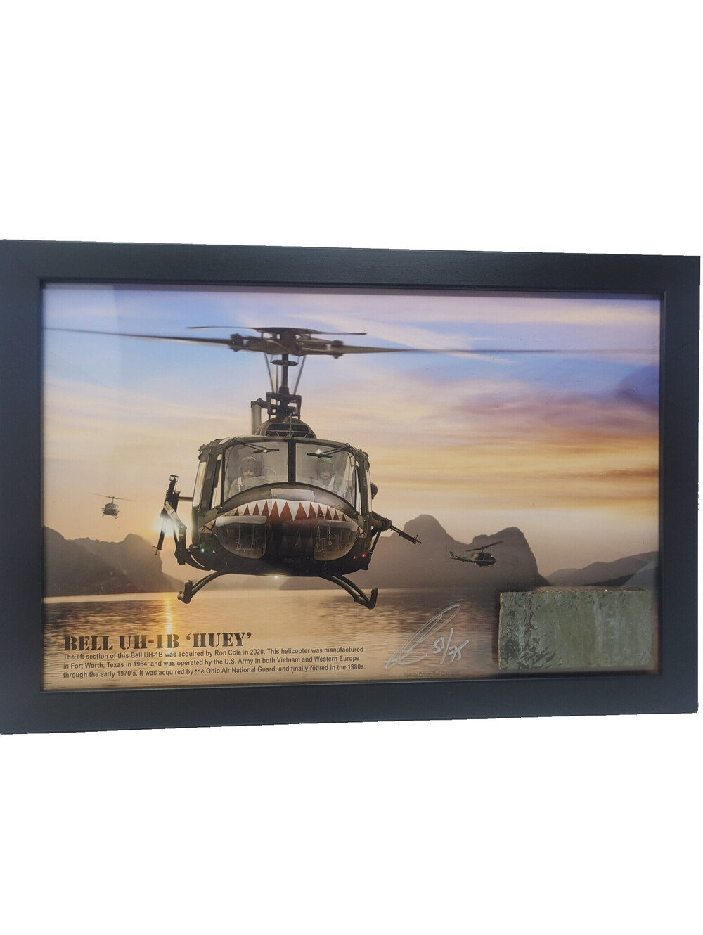 Bell UH-1B Huey Vietnam Helicopter Ron Cole Signed Relic Skin Art Display 51/75